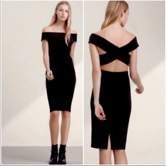 Aritzia Talula Criss-Cross Bodycon Off Shoulder Midi Dress S - Black - Picture 1 of 9